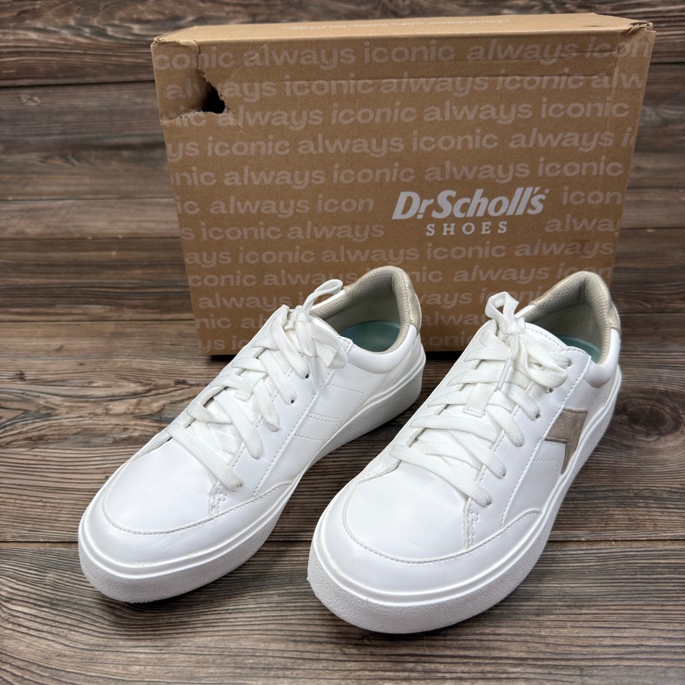 Dr. Scholls Womens 7.5 Madison Lace Platform Sneaker White Gold Metallic Shoes